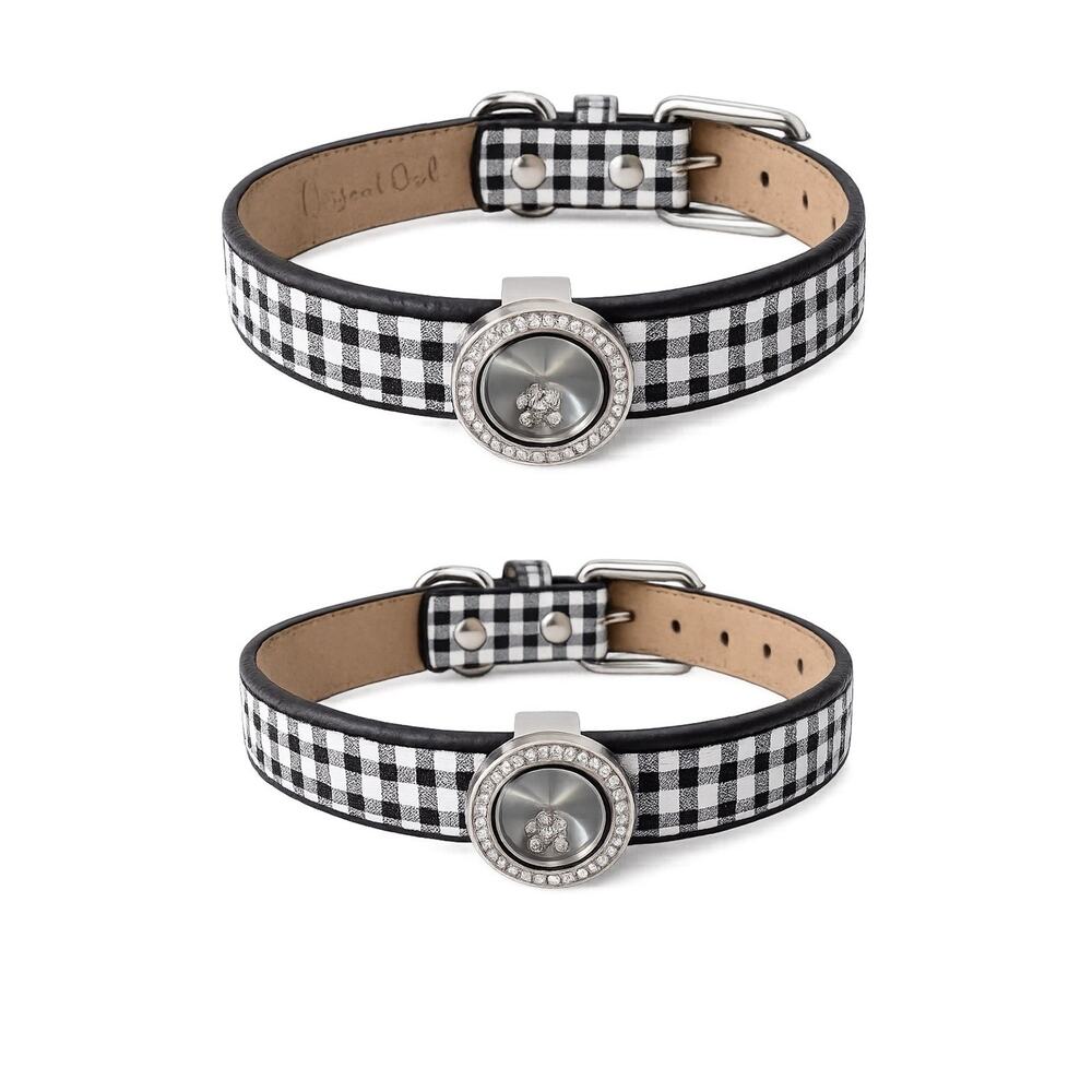 Origami Owl Dog Collar Locket Charm Gingham Black White NWOT Small/Med - Picture 1 of 11